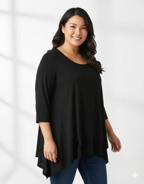 Cable & Gauge Women 3x Black Classic Pointed Hem Shark Bite 3/4 Sleeve top